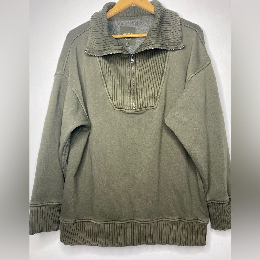 Aerie Down To Earth Quarter Zip Olive Green Sweater Size M  Comfy Lounge - Picture 2 of 7